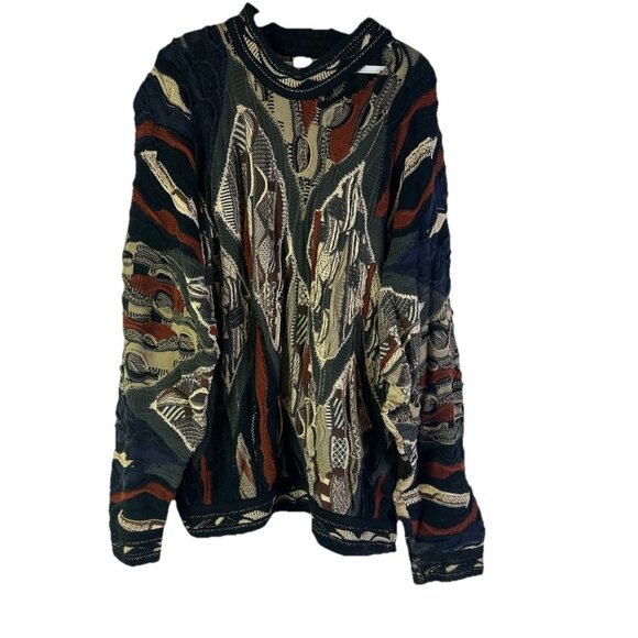 Vintage 90s COOGI 3D Knit Textured Rainbow Dad Cosby Sweater Distressed XL